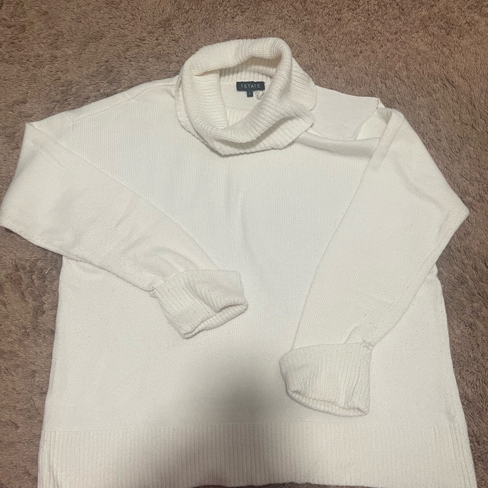 1State Cream Cowl Cold Shoulder Neck Sweater